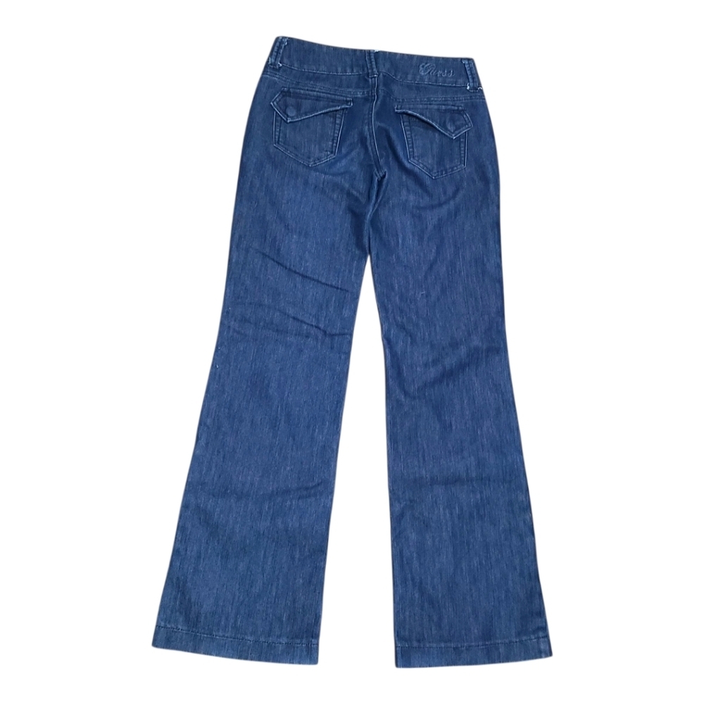 Guess Wide Leg Dark Blue Trouser Flap Pocket Jeans Size‎ 26 Zipper Fly Denim